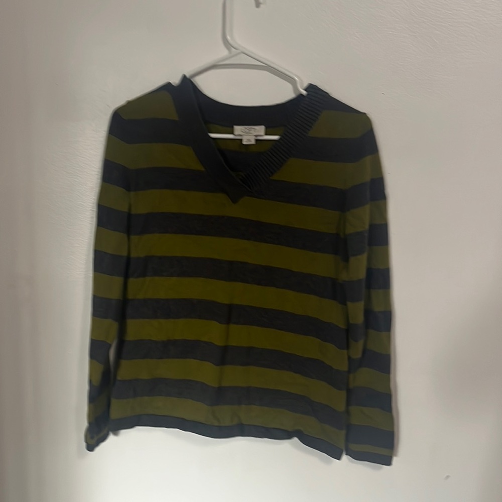 Ann Taylor Petites Green and Gray sweater